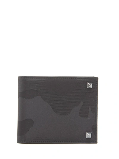 Shop Valentino Garavani Rockstud Camouflage Bifold Wallet In Black