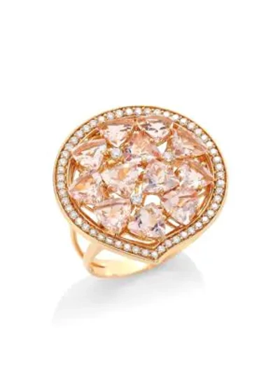 Shop Hueb Trilliant Morganite, Diamond & 18k Rose Gold Cocktail Ring