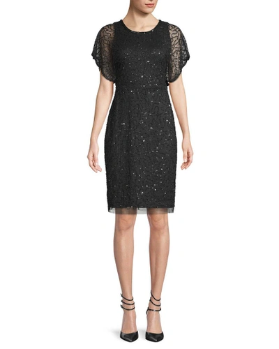 Shop Adrianna Papell Beaded Flutter Sleeve Sheath Dress In Nocolor