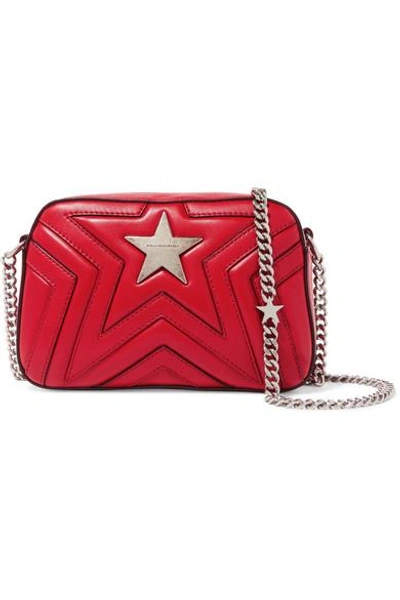 Shop Stella Mccartney Star Quilted Faux Leather Shoulder Bag In Red