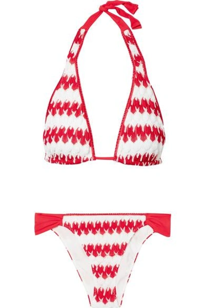 Shop Missoni Mare Donna Crochet-knit Triangle Bikini In Red