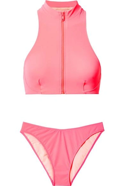 Shop Stella Mccartney Zip-embellished Neon Bikini In Fuchsia
