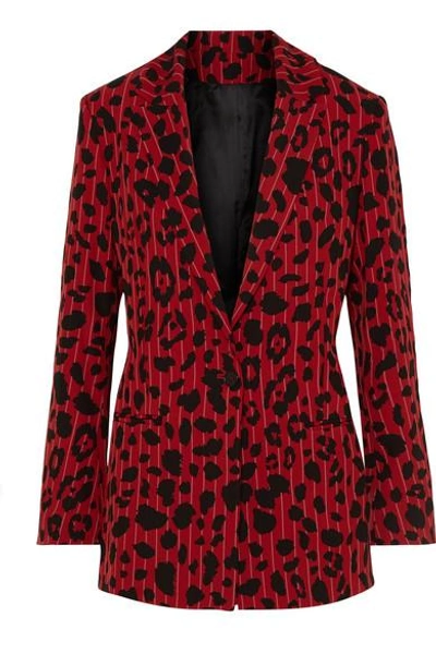 Shop Koché Leopard-print Pinstriped Stretch-twill Blazer In Red