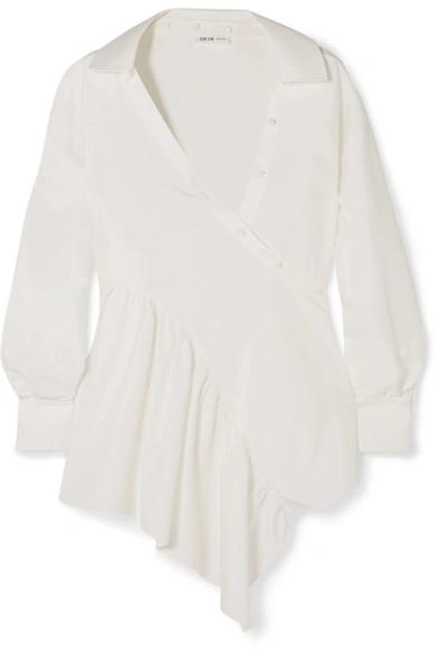 Shop Adeam Asymmetric Cotton-blend Poplin Wrap Shirt In White