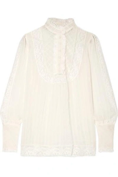 Shop Zimmermann Unbridled Lace-trimmed Silk-georgette Blouse In White