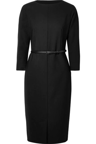 Shop Max Mara Karub Belted Wool-blend Dress In Black