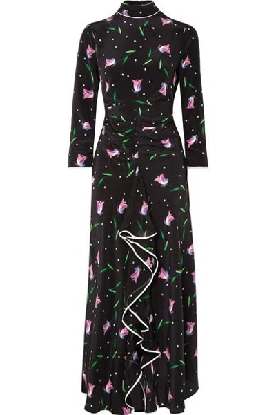 Shop Rixo London Gabriele Ruffled Floral-print Silk Crepe De Chine Maxi Dress In Black