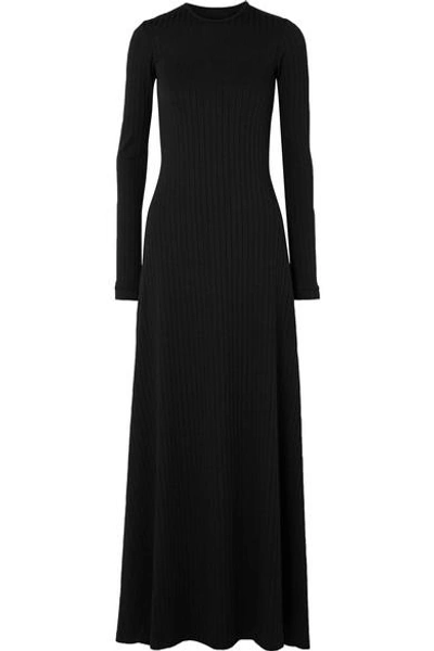 Shop Michael Lo Sordo Open-back Ribbed Stretch-jersey Maxi Dress In Black