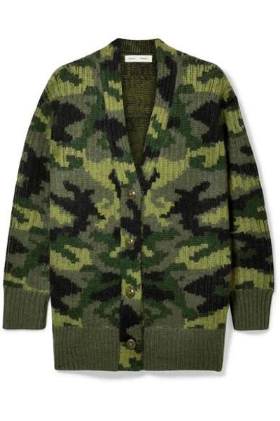 Shop Proenza Schouler Pswl Wool-blend Jacquard Cardigan In Army Green