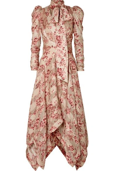 Shop Zimmermann Unbridled Chiffon-paneled Floral-print Silk-blend Dress In Antique Rose