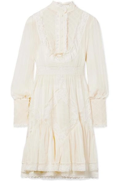 Shop Zimmermann Unbridled Lace-trimmed Pintucked Chiffon Mini Dress In White