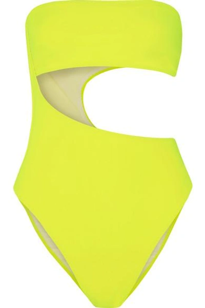 Shop Stella Mccartney Neon Cutout Bandeau Swimsuit In Bright Yellow