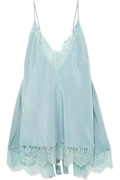 Shop Stella Mccartney Open-back Lace-trimmed Silk Camisole In Blue
