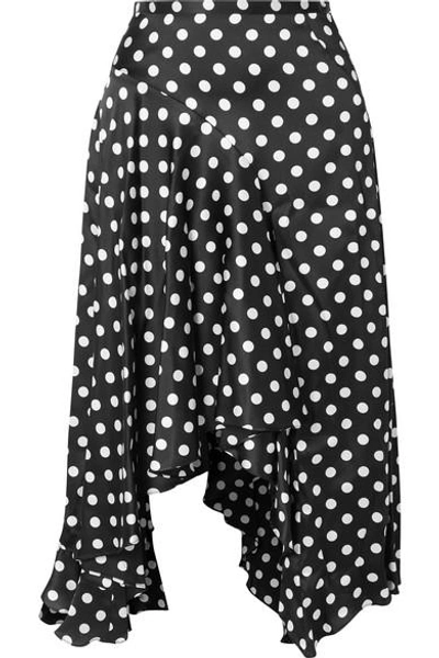 Shop Caroline Constas Flounce Polka-dot Stretch-silk Satin Midi Skirt In Black