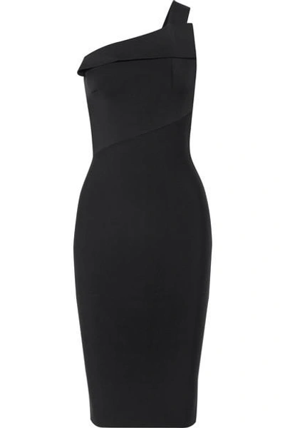 Shop Roland Mouret Hepburn One-shoulder Stretch-knit Dress In Black