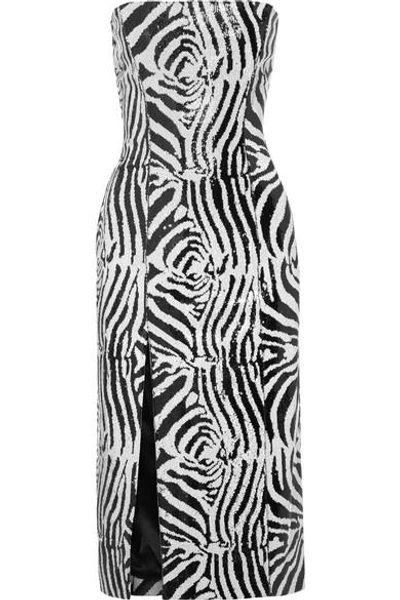 Shop Halpern Sequined Satin Midi Dress In Zebra Print