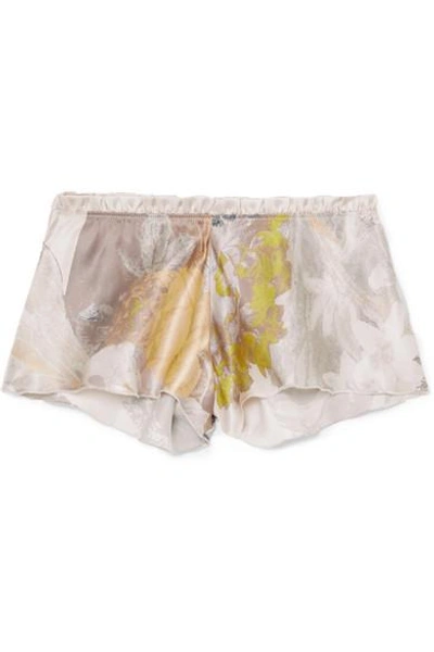 Shop Carine Gilson Flottant Floral-print Silk-satin Shorts In Blush