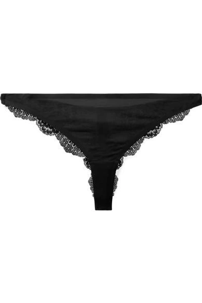 Shop Stella Mccartney Stretch-jersey And Lace Thong In Black