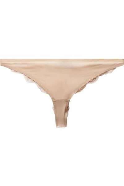 Shop Stella Mccartney Stretch-jersey And Lace Thong In Sand