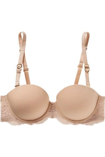 Shop Stella Mccartney Stretch-jersey And Lace Underwired Balconette Bra In Sand