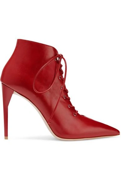 Shop Miu Miu Lace-up Leather Ankle Boots In Red
