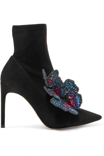 Shop Sophia Webster Riva Appliquéd Stretch-suede Sock Boots In Black