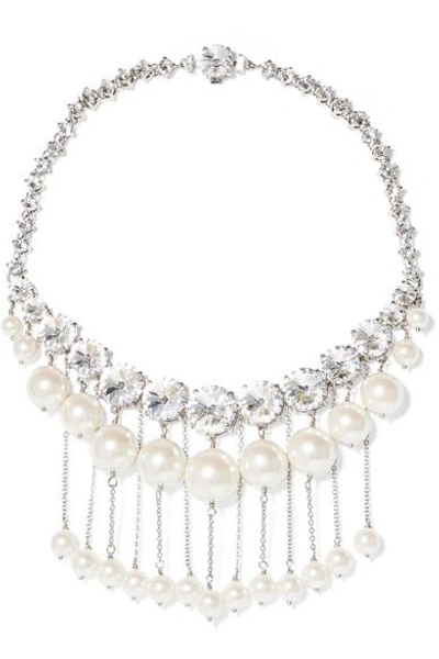 Shop Miu Miu Silver-tone Faux Pearl And Crystal Necklace
