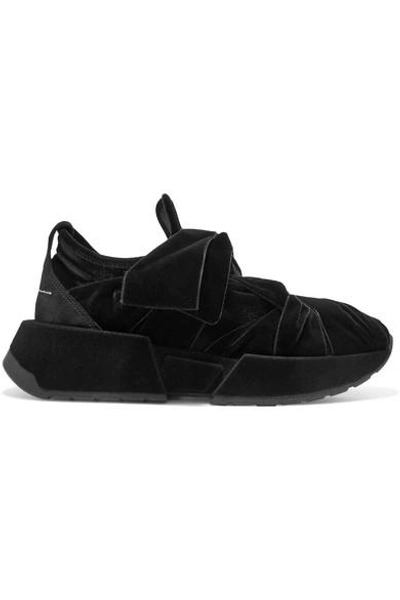 Shop Mm6 Maison Margiela Suede-trimmed Velvet Sneakers In Black