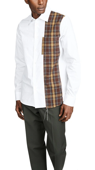 Shop Marni Colorblock Shirt In White Brown Check