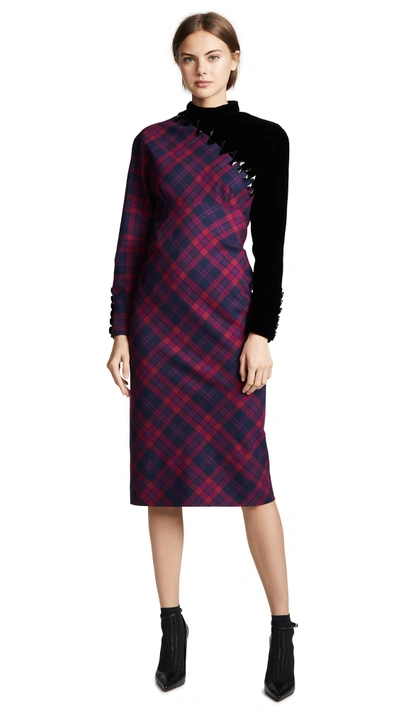 Shop Marc Jacobs Embroidered Plaid Dress In Deep Fuchsia Multi
