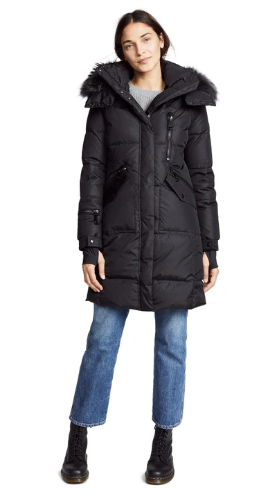 Shop Sam Fur Highway Long Down Jacket In Black/charcoal