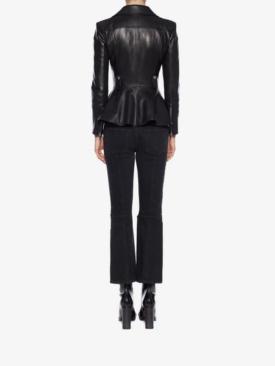 Shop Alexander Mcqueen Leather Peplum Jacket In Black