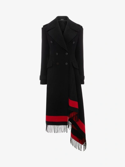 Shop Alexander Mcqueen Stripe Wool Cashmere Blanket Coat In Black
