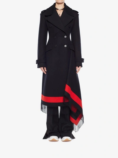 Shop Alexander Mcqueen Stripe Wool Cashmere Blanket Coat In Black