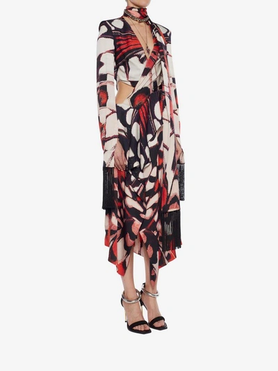 Shop Alexander Mcqueen Painted Lady Butterfly Scarf Dress In Red Rose