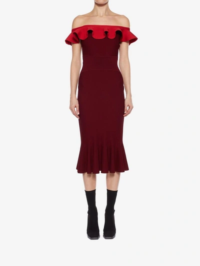 Shop Alexander Mcqueen Color-block Ribbed Midi Dress In Carmine/red