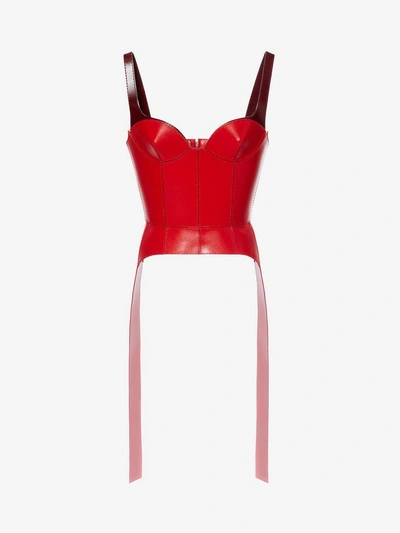 Shop Alexander Mcqueen Articulated Leather Corset Top In Burgundy/red/pink