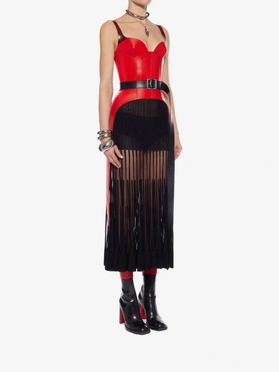 Shop Alexander Mcqueen Ottoman Knit Midi Skirt In Black