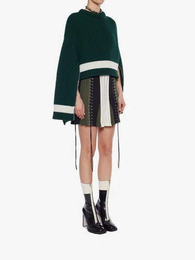 Shop Alexander Mcqueen Laddered Color-block Skirt In Black/military Green