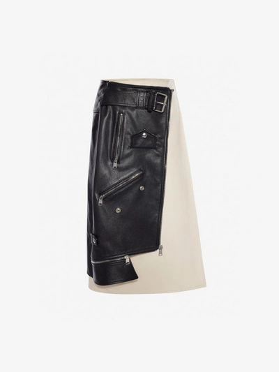 Shop Alexander Mcqueen Leather Biker Skirt In Black/bone