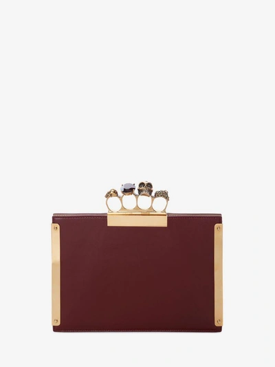 Shop Alexander Mcqueen Small Jeweled Four-ring Clutch In Carmine