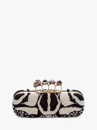 Shop Alexander Mcqueen Bug Embroidery Four Ring Clutch In Black