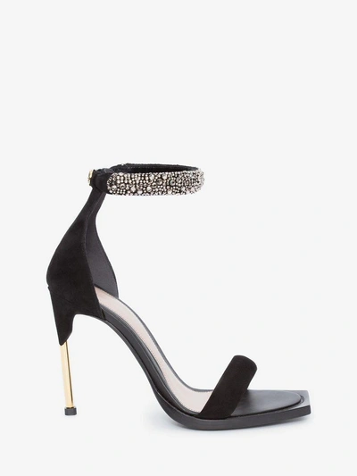 Shop Alexander Mcqueen Pin Heel Embellished Bangle Sandal In Black