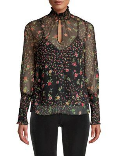Shop Bailey44 Misha Floral Puff-sleeve Blouse In Black Multi