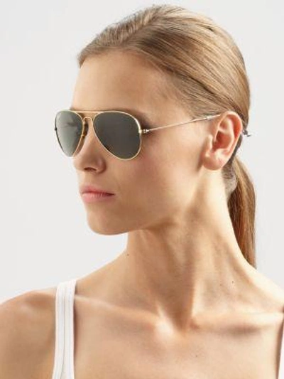 Shop Ray Ban Metal Folding Aviator Sunglasses In Gold