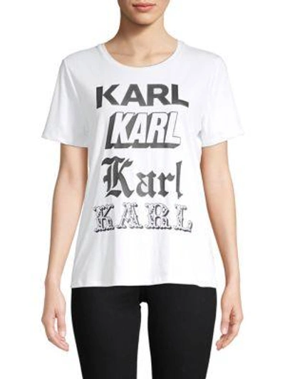 Shop Karl Lagerfeld Newspaper Cotton-blend Graphic Tee In White