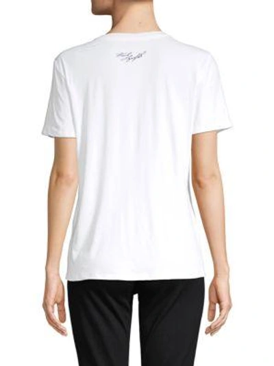 Shop Karl Lagerfeld Newspaper Cotton-blend Graphic Tee In White