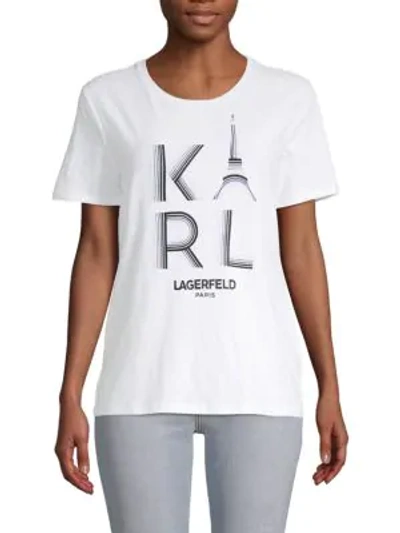 Shop Karl Lagerfeld Cotton-blend Logo Tee In Ice Blue Multi
