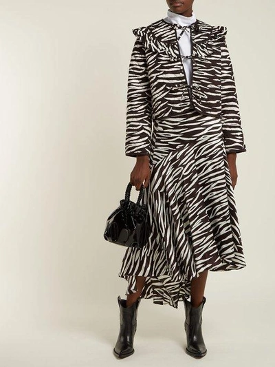 Ganni Faulkner Zebra-print Quilted Cotton Jacket In Black | ModeSens