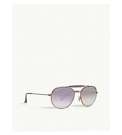 Shop Ray Ban Rb3540 Aviator Sunglasses In Gold